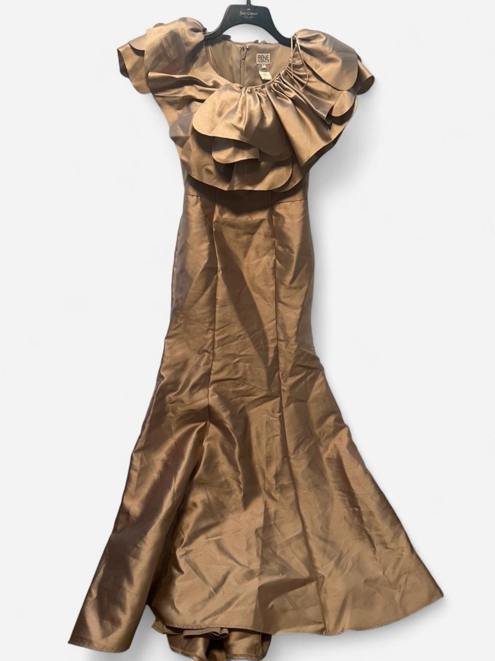 Rene Ruiz Champagne Ruffle Cocktail Dress NWT Designer Wedding Guest Size 4